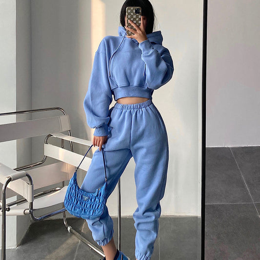 Hoodie High Waist Loose Bunched Sweatpants Two-piece Set