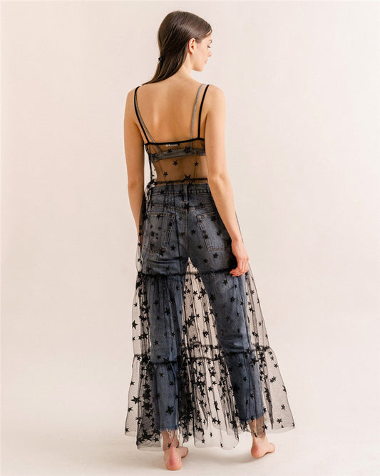 See-through mesh star sequin suspender fairy skirt