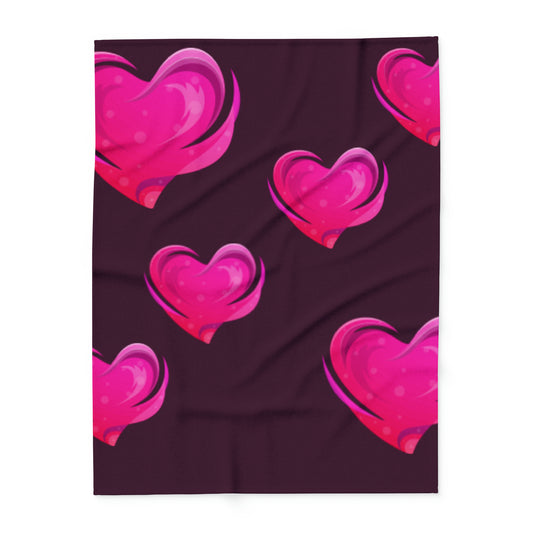 Arctic Pink and Black Heart Fleece Blanket