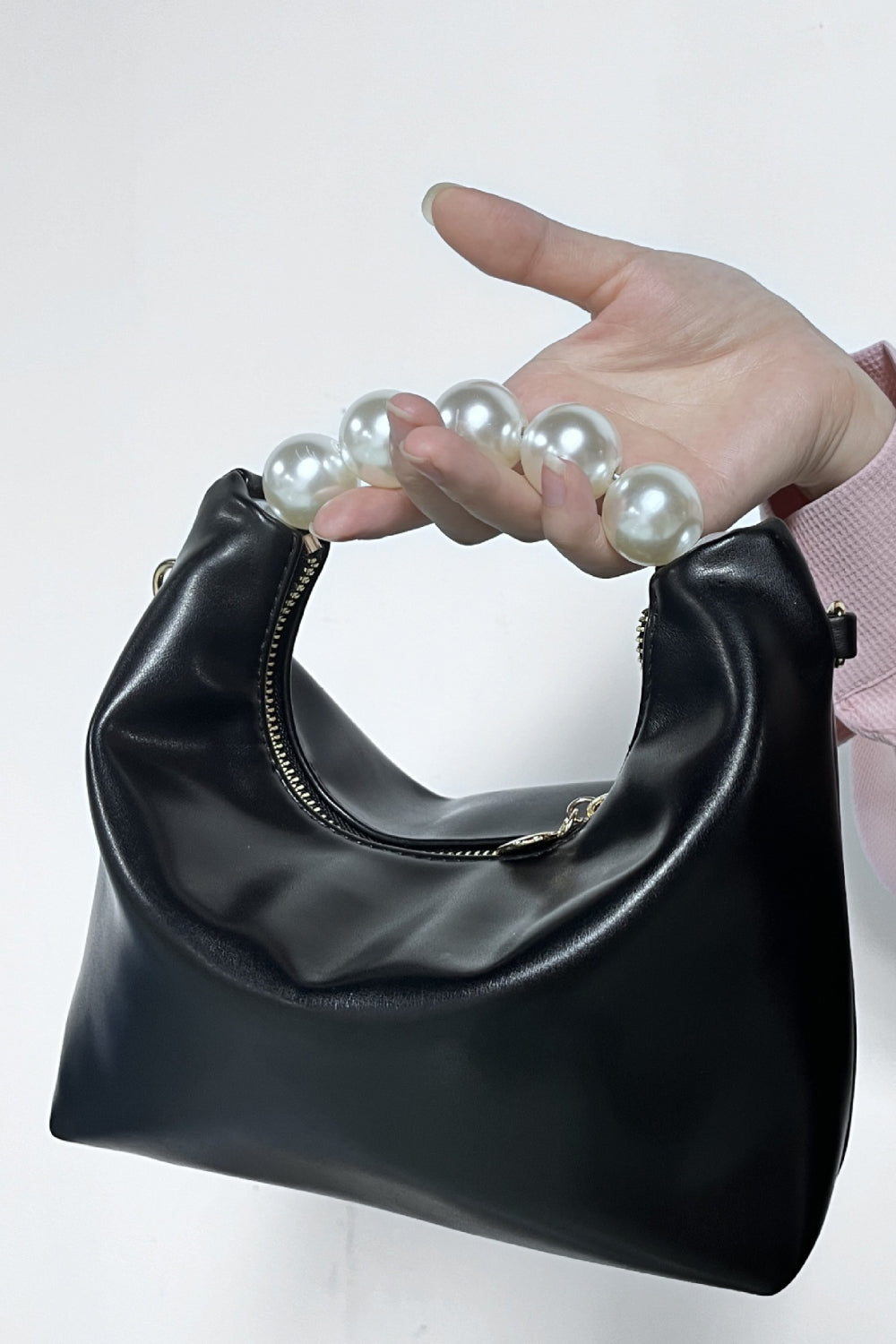Adored Faux Leather Pearl Handbag