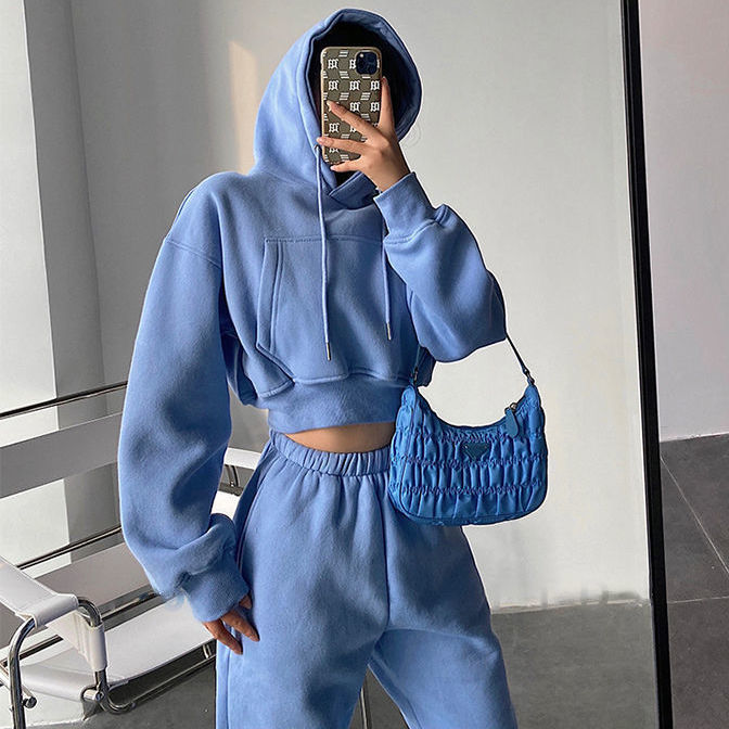 Hoodie High Waist Loose Bunched Sweatpants Two-piece Set