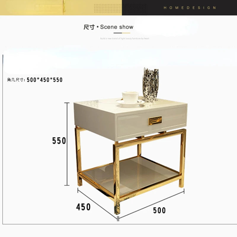 Small Square Luxury Stainless Nightstand