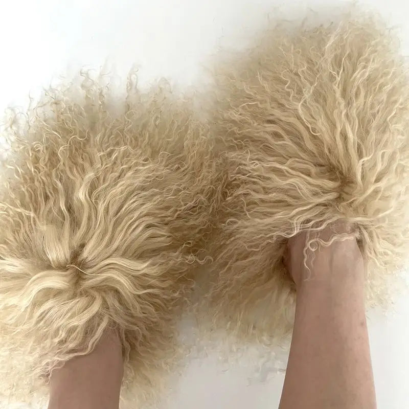 Plush Flat Mongolian Fur Slides