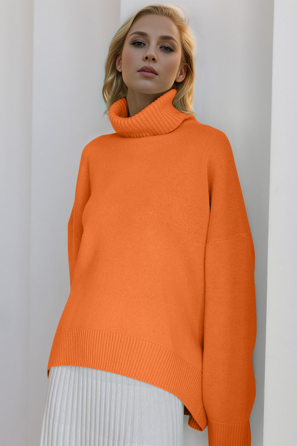 Turtleneck Dropped Shoulder Long Sleeve Sweater