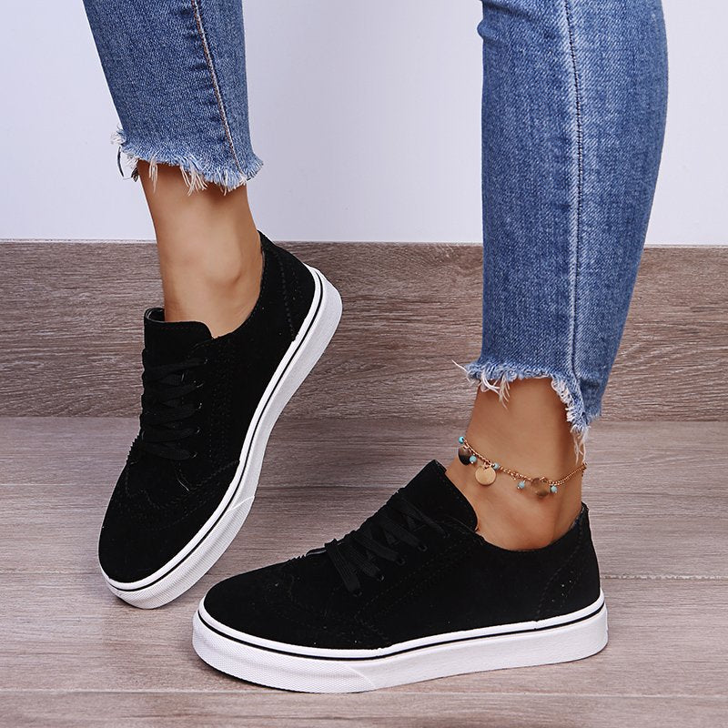 Lace-Up Suedette Flat Sneakers