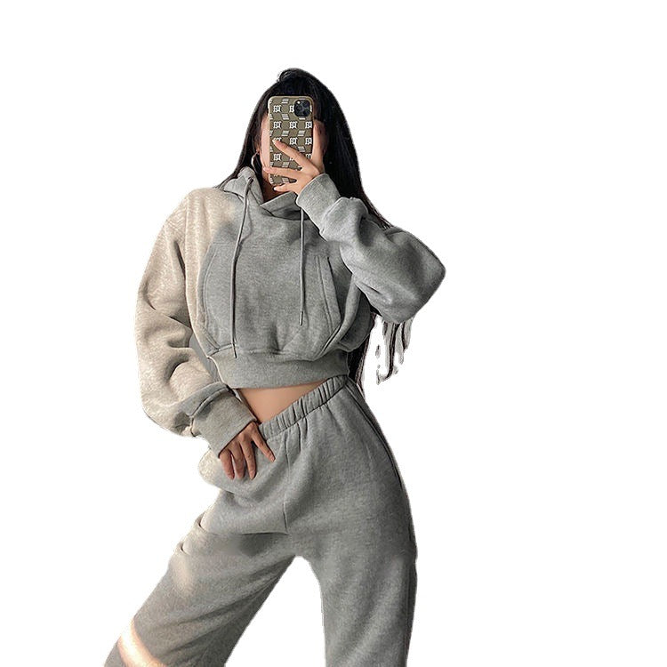 Hoodie High Waist Loose Bunched Sweatpants Two-piece Set