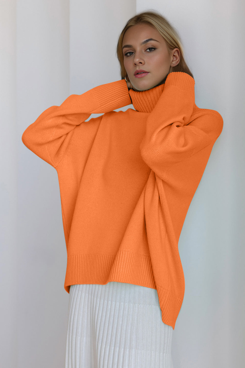 Turtleneck Dropped Shoulder Long Sleeve Sweater