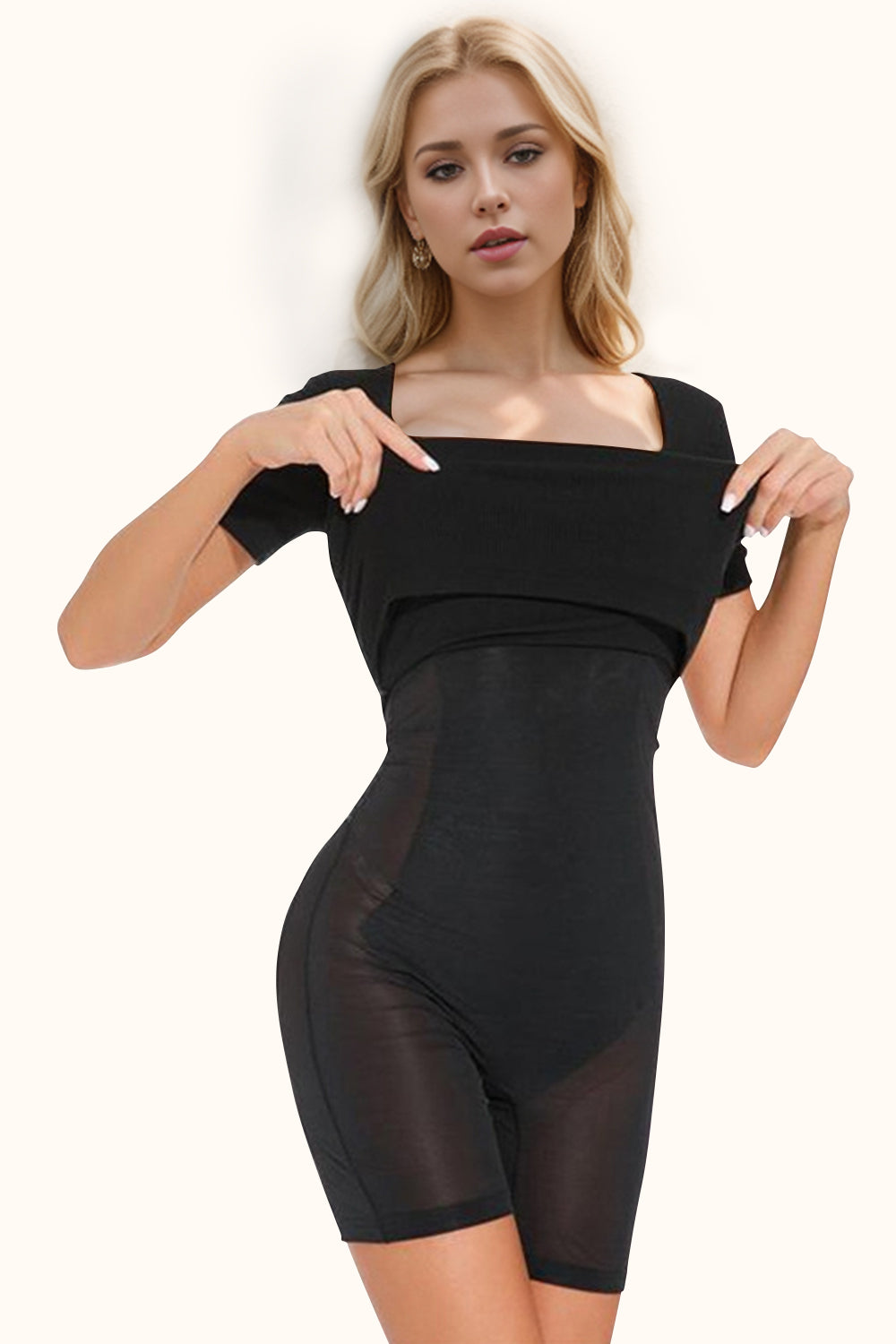 Full Size Built-In Shapewear Square Neck Short Sleeve Dress