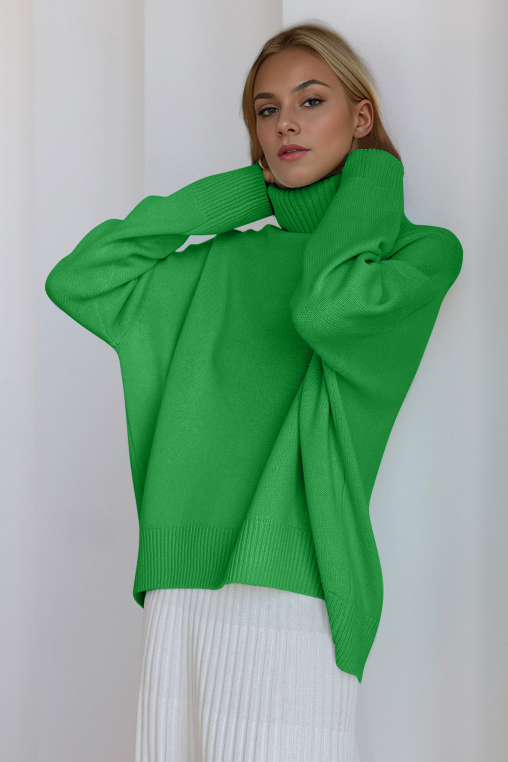 Turtleneck Dropped Shoulder Long Sleeve Sweater