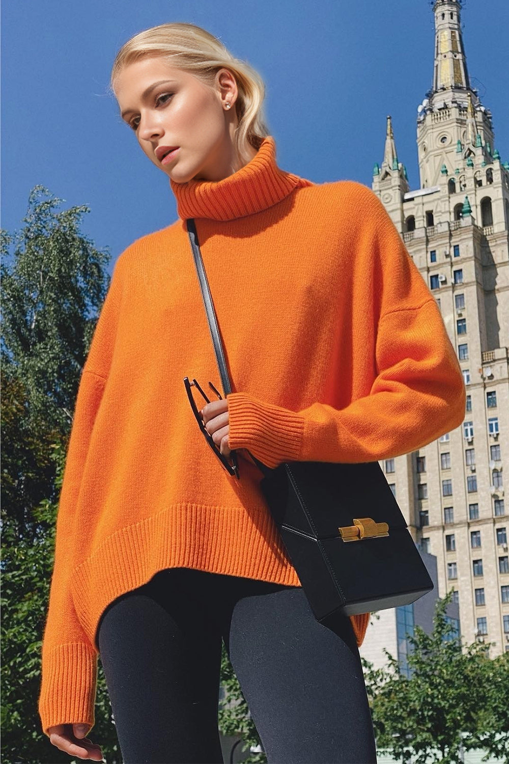 Turtleneck Dropped Shoulder Long Sleeve Sweater