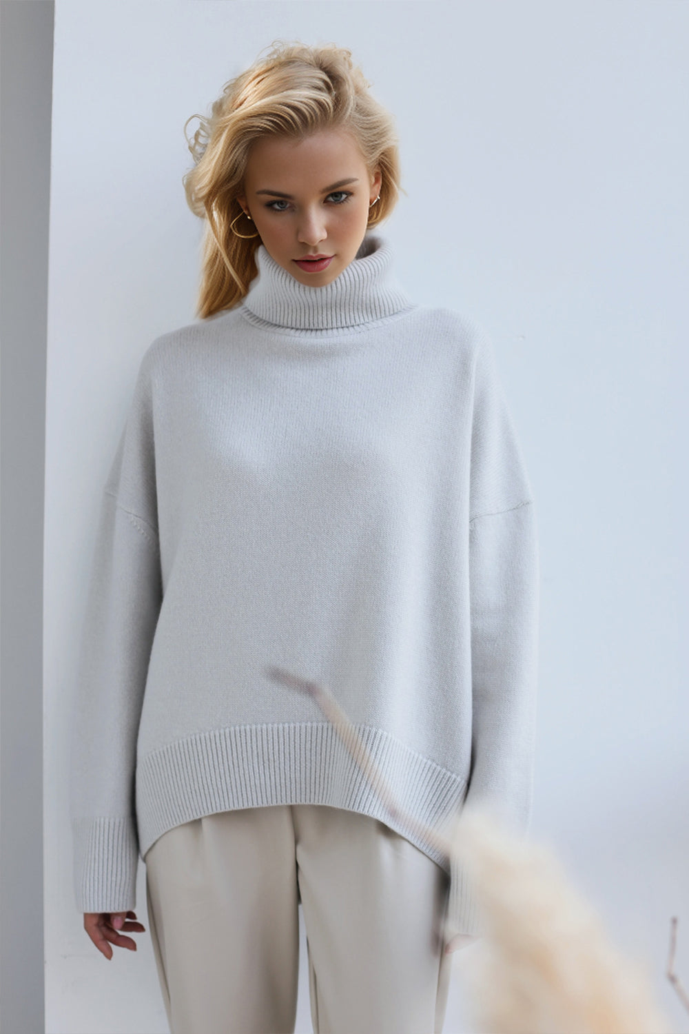 Turtleneck Dropped Shoulder Long Sleeve Sweater